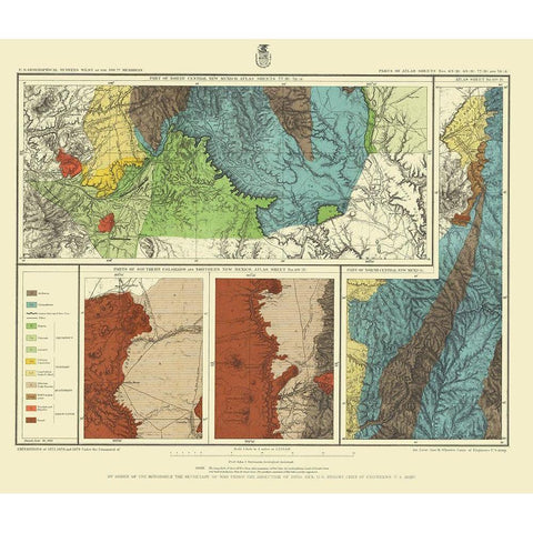 New Mexico Colorado Sheet - US Army 1886 Gold Ornate Wood Framed Art Print with Double Matting by US Army