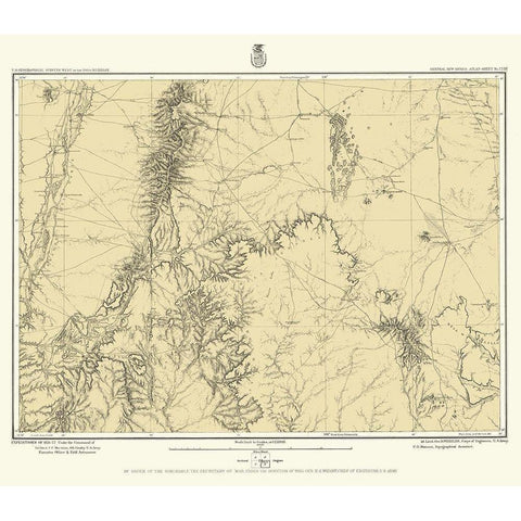 New Mexico Central New Mexico Sheet - US Army 1877 Gold Ornate Wood Framed Art Print with Double Matting by US Army