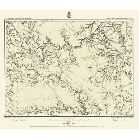 New Mexico Central New Mexico Sheet - US Army 1877 Gold Ornate Wood Framed Art Print with Double Matting by US Army