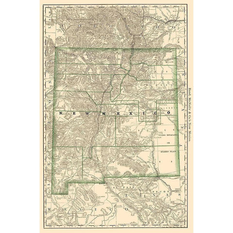 New Mexico - Rand McNally 1879 Gold Ornate Wood Framed Art Print with Double Matting by Rand McNally