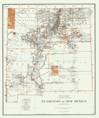 New Mexico - Roeser 1879 Black Ornate Wood Framed Art Print with Double Matting by Roeser