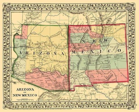 New Mexico, Arizona - Mitchell 1867 Black Ornate Wood Framed Art Print with Double Matting by Mitchell