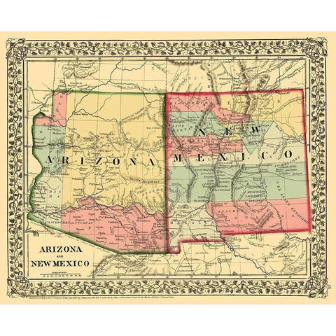 New Mexico, Arizona - Mitchell 1867 Black Modern Wood Framed Art Print with Double Matting by Mitchell