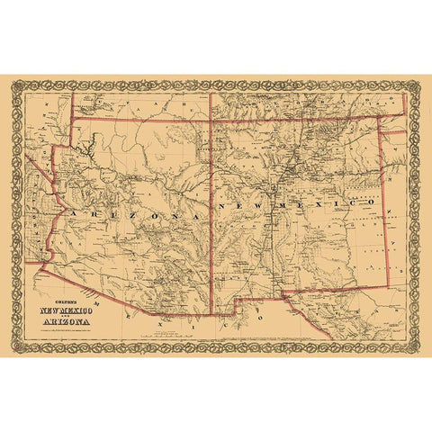 New Mexico, Arizona - Colton 1873 Black Modern Wood Framed Art Print by Colton