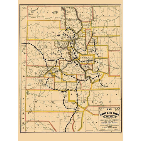 Denver and Rio Grande Railway - Palmer 1881 Black Modern Wood Framed Art Print with Double Matting by Palmer