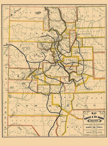 Denver and Rio Grande Railway - Palmer 1881 Black Ornate Wood Framed Art Print with Double Matting by Palmer