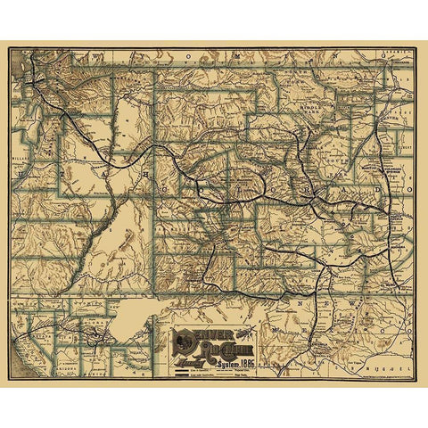 Denver and Rio Grande Railway 1886 Gold Ornate Wood Framed Art Print with Double Matting by Rand McNally