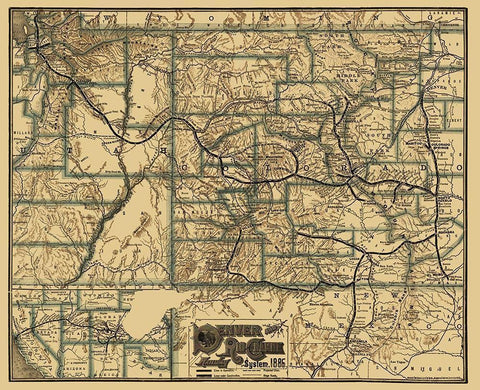 Denver and Rio Grande Railway 1886 Black Ornate Wood Framed Art Print with Double Matting by Rand McNally