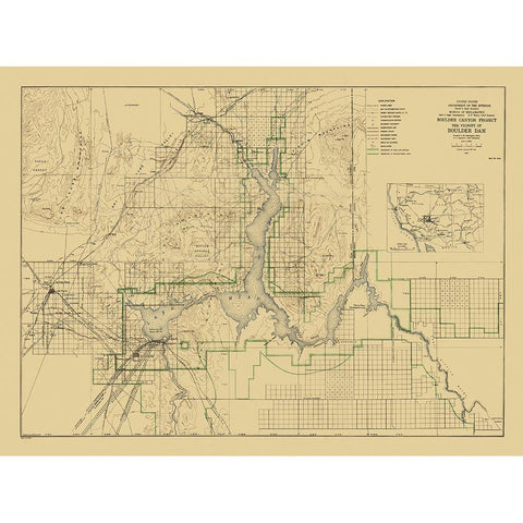 Boulder Canyon Project Nevada - DOI 1940 Gold Ornate Wood Framed Art Print with Double Matting by DOI