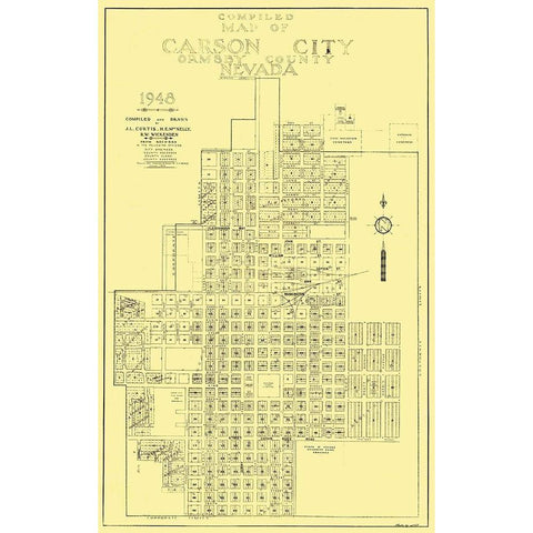 Carson City Nevada Plat - Curtis 1948 Black Modern Wood Framed Art Print with Double Matting by Curtis