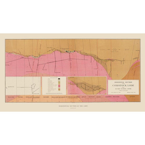 Comstock Lode Sutro Tunnel Geology Nevada Gold Ornate Wood Framed Art Print with Double Matting by Becker