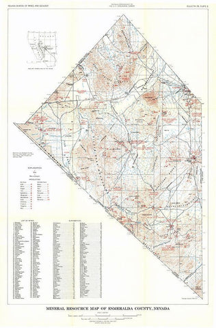 Esmeralda County Minerals Nevada Mines - USGS 1960 Black Ornate Wood Framed Art Print with Double Matting by USGS