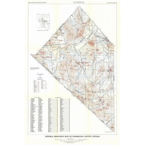 Esmeralda County Minerals Nevada Mines - USGS 1960 Gold Ornate Wood Framed Art Print with Double Matting by USGS