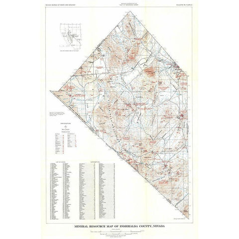 Esmeralda County Minerals Nevada Mines - USGS 1945 Black Modern Wood Framed Art Print with Double Matting by USGS