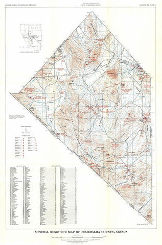 Esmeralda County Minerals Nevada Mines - USGS 1945 Black Ornate Wood Framed Art Print with Double Matting by USGS