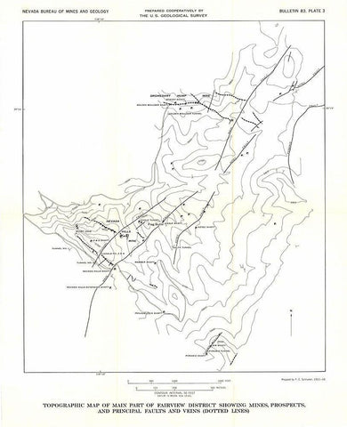 Fairview District Mines Prospect Veins NV Black Ornate Wood Framed Art Print with Double Matting by USGS