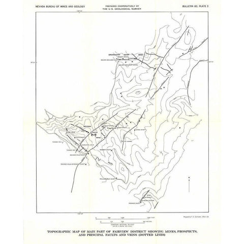 Fairview District Mines Prospect Veins NV Gold Ornate Wood Framed Art Print with Double Matting by USGS