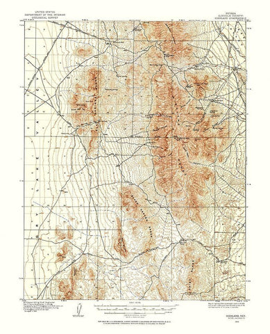 Highland Nevada Quad - USGS 1913 Black Ornate Wood Framed Art Print with Double Matting by USGS