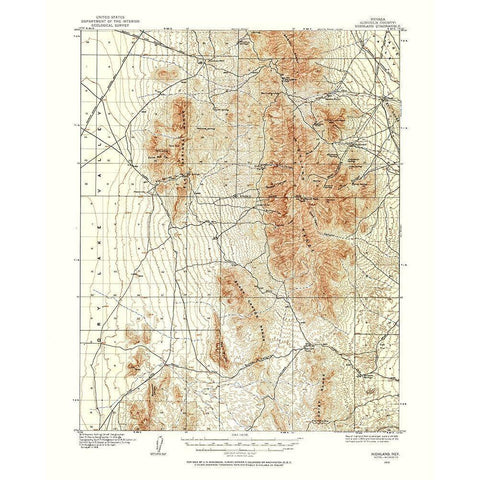 Highland Nevada Quad - USGS 1913 Gold Ornate Wood Framed Art Print with Double Matting by USGS