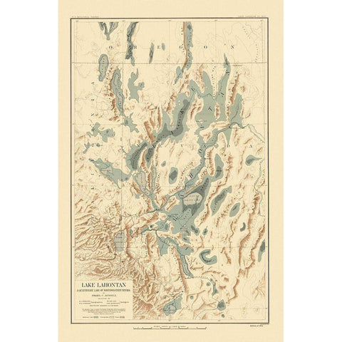 Lake Lahontan Nevada California - Bien 1892 Gold Ornate Wood Framed Art Print with Double Matting by Bien