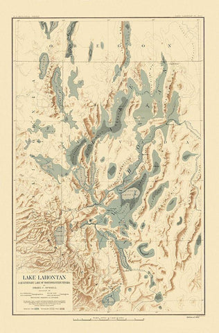 Lake Lahontan Nevada California - Bien 1892 Black Ornate Wood Framed Art Print with Double Matting by Bien