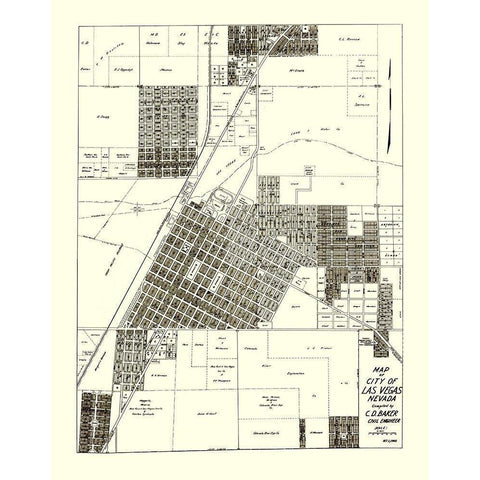 Las Vegas Nevada Landowner - Baker 1940 White Modern Wood Framed Art Print by Baker