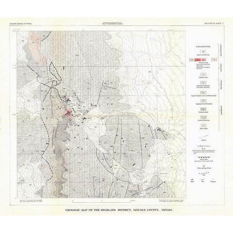 Highland District Lincoln County NV Mines Quad White Modern Wood Framed Art Print by USGS