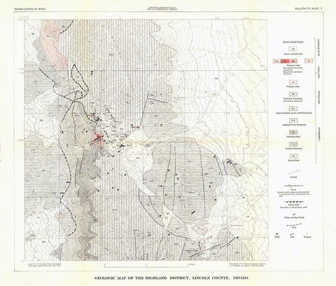 Highland District Lincoln County NV Mines Quad White Modern Wood Framed Art Print with Double Matting by USGS