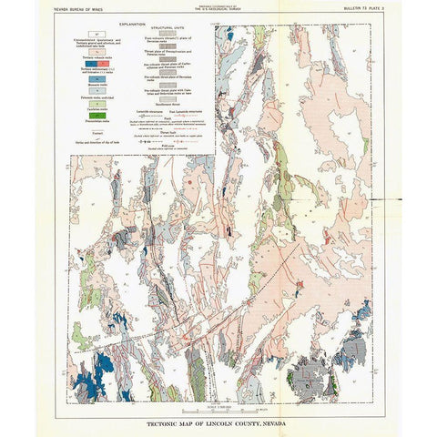 Lincoln County Tectonic Nevada Mines - USGS 1998 White Modern Wood Framed Art Print by USGS