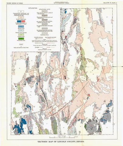 Lincoln County Tectonic Nevada Mines - USGS 1998 Black Ornate Wood Framed Art Print with Double Matting by USGS