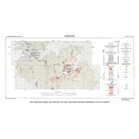 Antelope District Pershing County NV Mines Black Modern Wood Framed Art Print with Double Matting by USGS