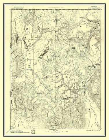 Long Valley Nevada Sheet - USGS 1894 Black Ornate Wood Framed Art Print with Double Matting by USGS