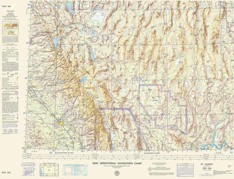 Mt Whitney California Nevada Arizona Sheet Black Ornate Wood Framed Art Print with Double Matting by USAF
