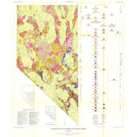Southern Nye County Nevada Mines - Cornwall 1954 Gold Ornate Wood Framed Art Print with Double Matting by Cornwall