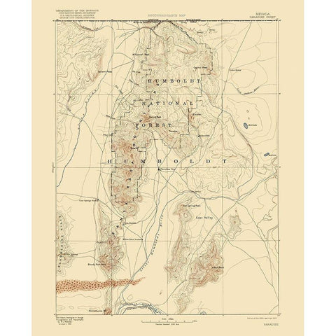 Paradise Nevada Sheet - USGS 1893 White Modern Wood Framed Art Print by USGS