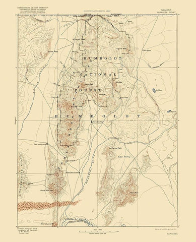 Paradise Nevada Sheet - USGS 1893 White Modern Wood Framed Art Print with Double Matting by USGS