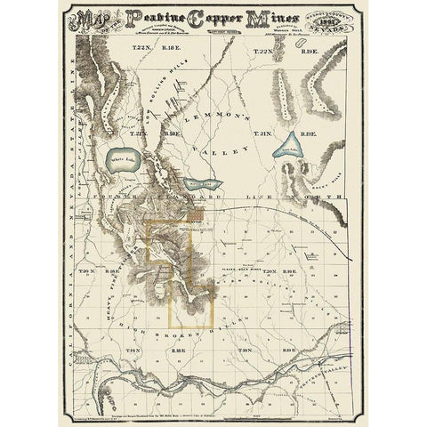 Peavine Copper Mines Nevada - Hatch 1867 Gold Ornate Wood Framed Art Print with Double Matting by Hatch