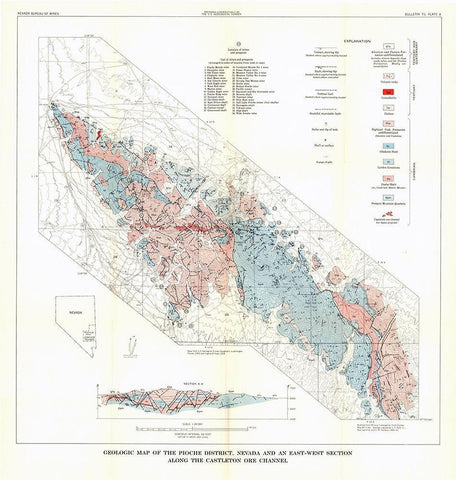 Pioche District Castleton Ore Channel NV Mines Black Ornate Wood Framed Art Print with Double Matting by USGS