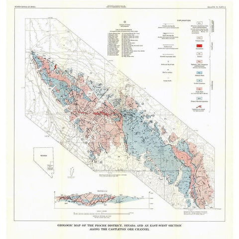 Pioche District Castleton Ore Channel NV Mines Gold Ornate Wood Framed Art Print with Double Matting by USGS