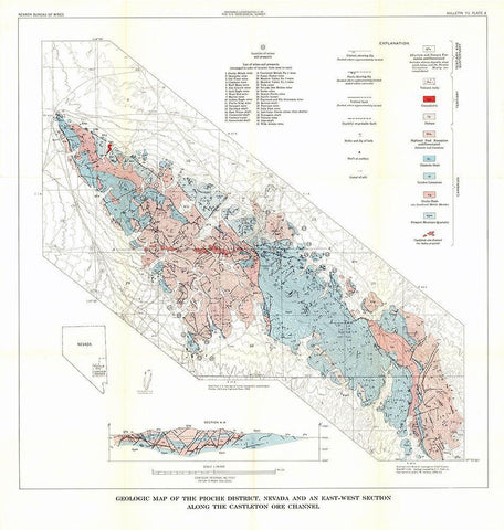 Pioche District Castleton Ore Channel NV Mines White Modern Wood Framed Art Print with Double Matting by USGS