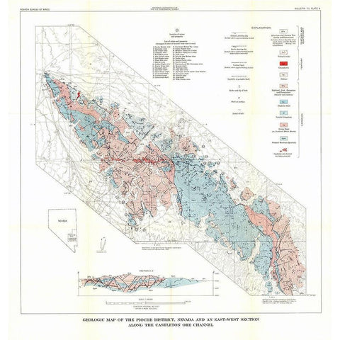 Pioche District Castleton Ore Channel NV Mines White Modern Wood Framed Art Print by USGS