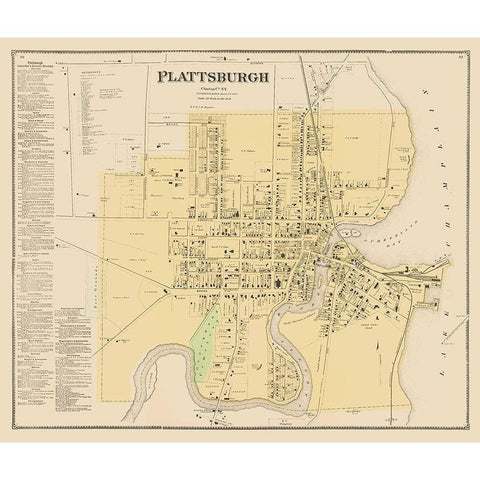 Plattsburgh New York - Beers 1869 White Modern Wood Framed Art Print by Beers