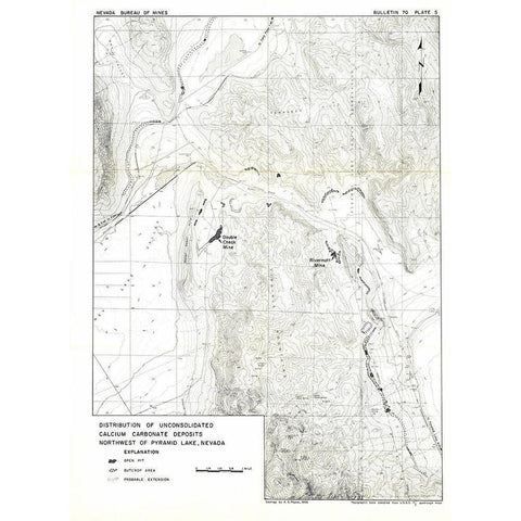 Lake Pyramid Calcium Nevada Mines - USGS 1966 White Modern Wood Framed Art Print by USGS