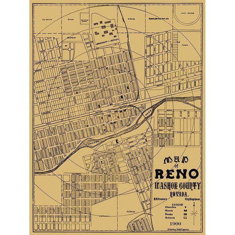 Reno Nevada Landowner - Stewart 1900 Gold Ornate Wood Framed Art Print with Double Matting by Stewart
