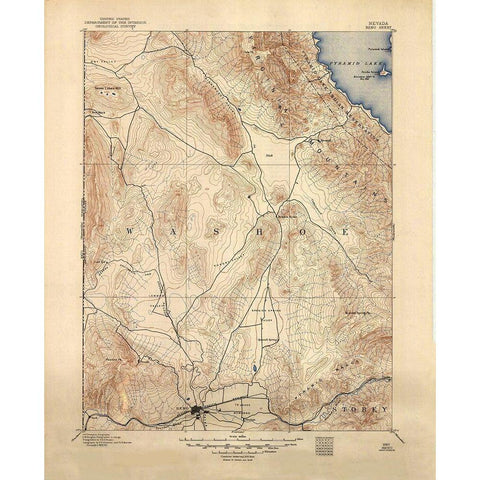 Reno Nevada Sheet - USGS 1893 White Modern Wood Framed Art Print by USGS