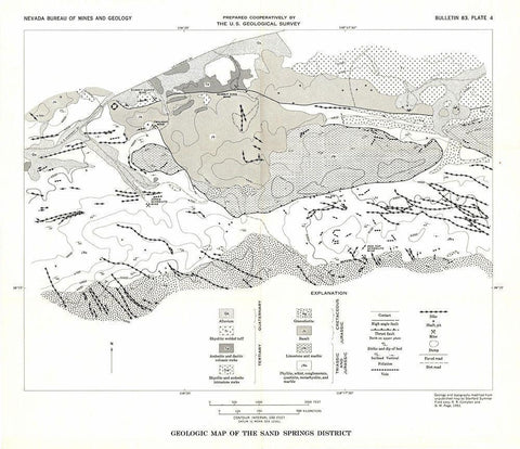 Sand Springs District Nevada Mines - USGS 1951 Black Ornate Wood Framed Art Print with Double Matting by USGS