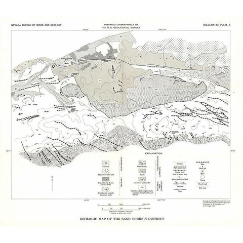 Sand Springs District Nevada Mines - USGS 1951 Black Modern Wood Framed Art Print with Double Matting by USGS