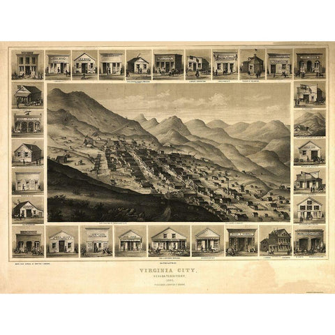 Virginia City Nevada - Kuchel 1861 White Modern Wood Framed Art Print by Kuchel
