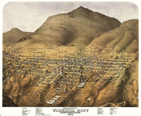 Virginia City Nevada - Koch 1875 Black Ornate Wood Framed Art Print with Double Matting by Koch
