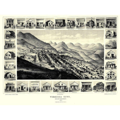 Virginia City Nevada - Brown 1861 Gold Ornate Wood Framed Art Print with Double Matting by Brown